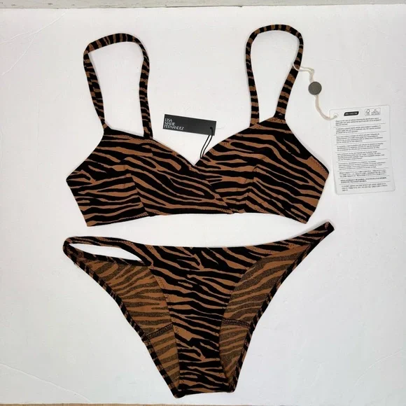 NWT Lisa Marie Fernandez Triangle Bikini Set Zebra Animal Print LMF Sz 3 (6-8) - Picture 6 of 15